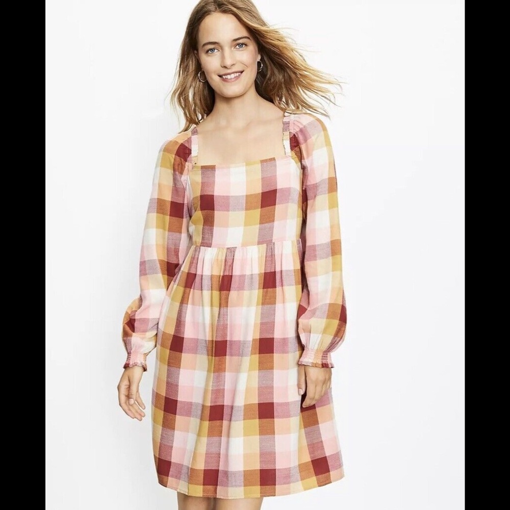 Loft Plaid Square Neck Babydoll Dress - image 1